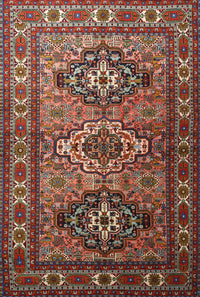 Machine Washable Traditional Saffron Red Rug, wshtr1144