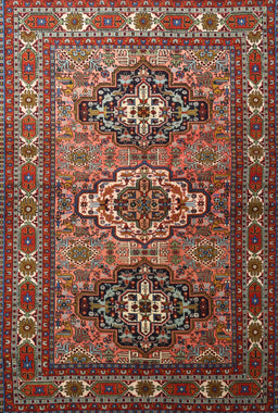 Machine Washable Traditional Saffron Red Rug, wshtr1144