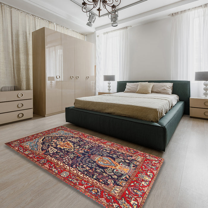 Traditional Saffron Red Persian Rug in a Bedroom, tr1146