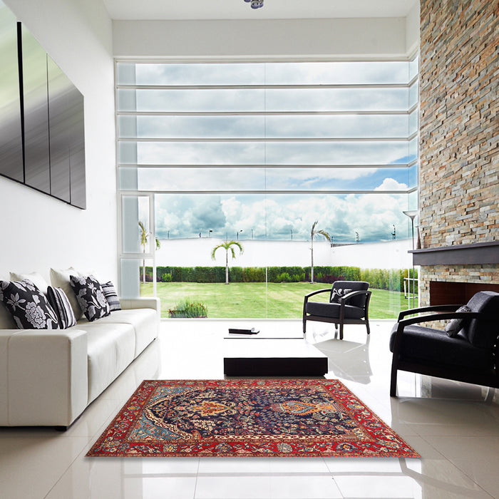 Square Traditional Saffron Red Persian Rug in a Living Room, tr1146