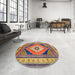 Round Traditional Dark Raspberry Purple Medallion Rug in a Office, tr1148