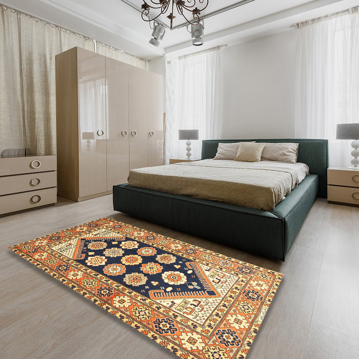 Machine Washable Traditional Chrome Gold Yellow Rug in a Bedroom, wshtr1149