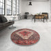Round Machine Washable Traditional Brown Red Rug in a Office, wshtr1150
