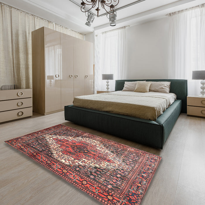Traditional Brown Red Medallion Rug in a Bedroom, tr1150