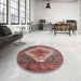 Round Traditional Brown Red Medallion Rug in a Office, tr1150