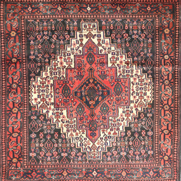 Round Machine Washable Traditional Brown Red Rug, wshtr1150