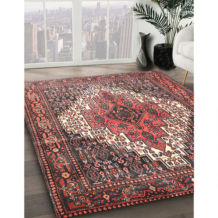 Machine Washable Traditional Brown Red Rug in a Family Room, wshtr1150
