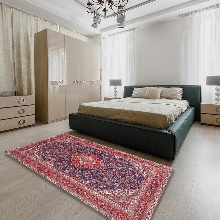 Traditional Carbon Red Medallion Rug in a Bedroom, tr1151