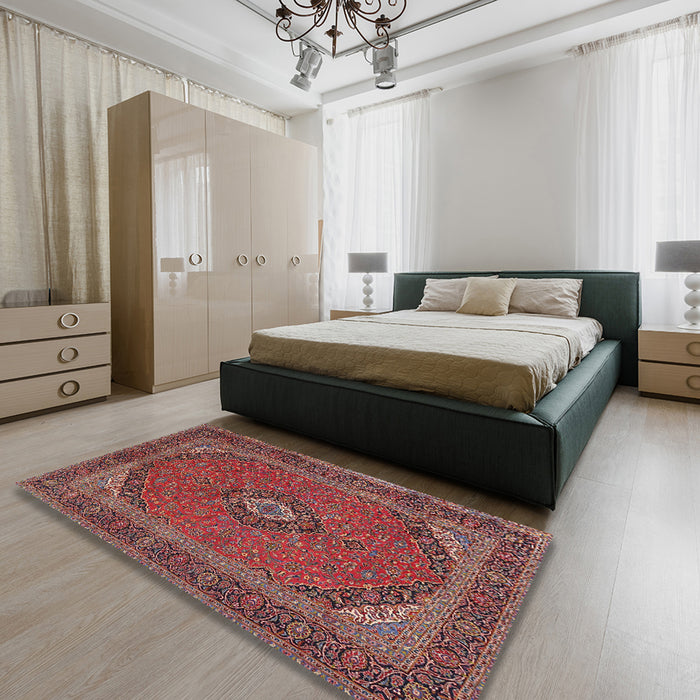 Traditional Saffron Red Medallion Rug in a Bedroom, tr1152