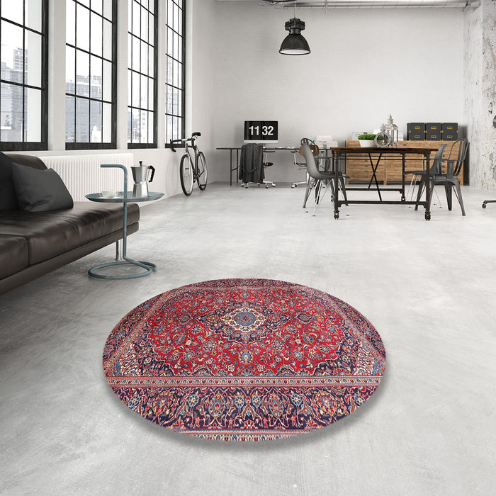 Round Machine Washable Traditional Carbon Red Rug in a Office, wshtr1153