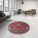 Round Traditional Pink Medallion Rug in a Office, tr1157