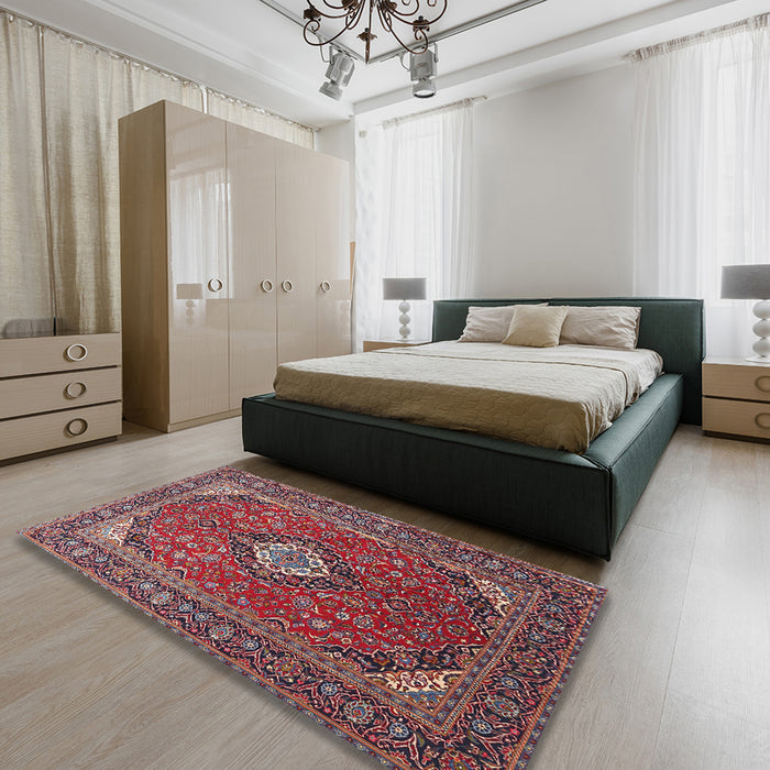 Traditional Pink Medallion Rug in a Bedroom, tr1157