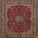 Round Machine Washable Traditional Saffron Red Rug, wshtr115