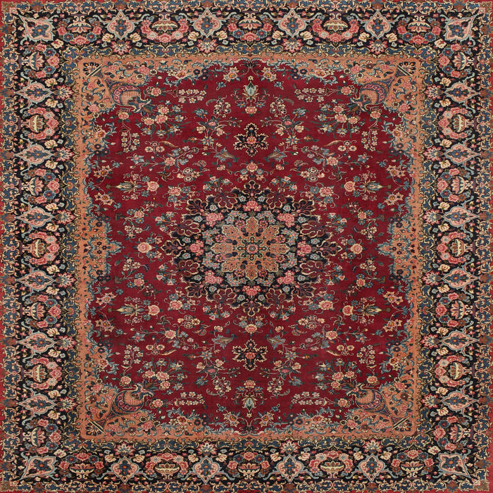 Square Traditional Saffron Red Medallion Rug, tr115