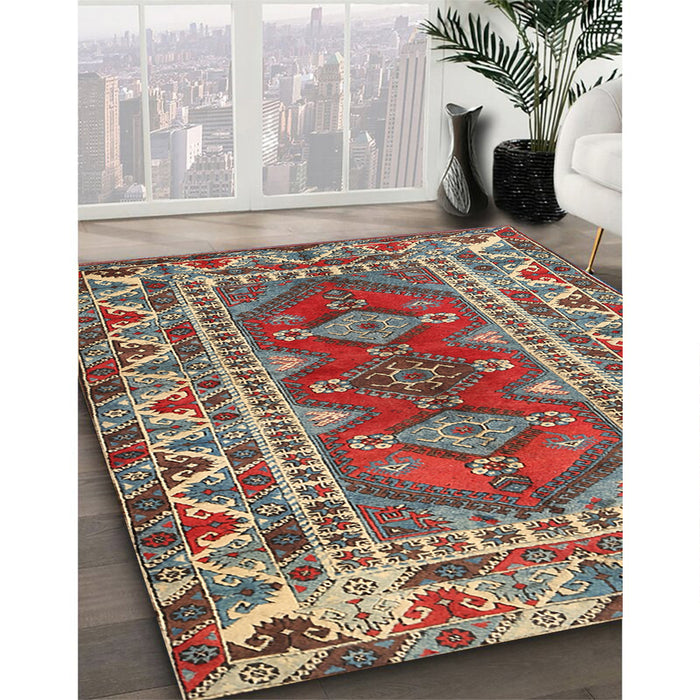 Machine Washable Traditional Brown Red Rug in a Family Room, wshtr1162