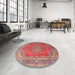 Round Machine Washable Traditional Light Copper Gold Rug in a Office, wshtr1165