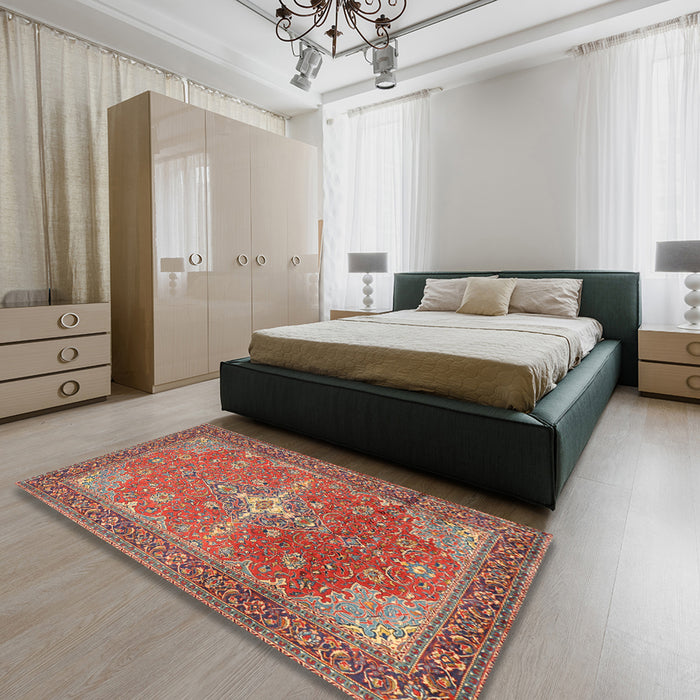 Traditional Camel Brown Persian Rug in a Bedroom, tr1166