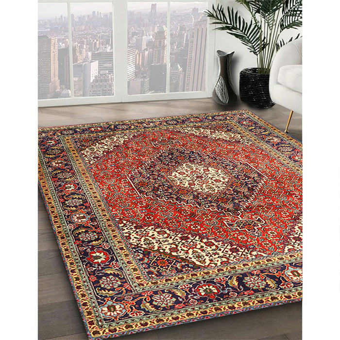 Traditional Saffron Red Persian Rug in Family Room, tr1167