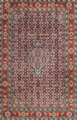 Machine Washable Traditional Saffron Red Rug, wshtr1169