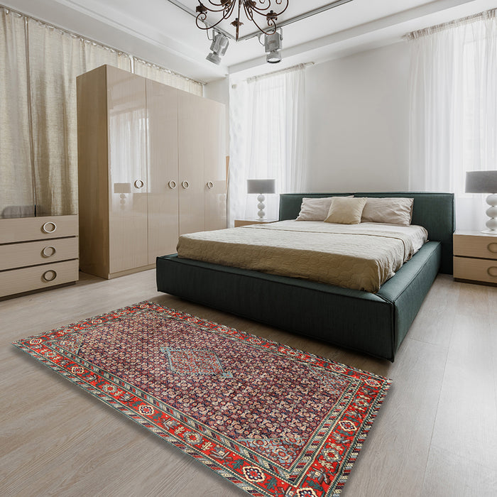 Traditional Saffron Red Persian Rug in a Bedroom, tr1169