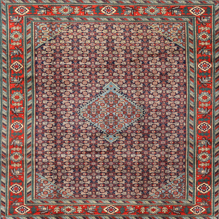 Round Machine Washable Traditional Saffron Red Rug, wshtr1169