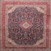 Round Machine Washable Traditional Brown Red Rug, wshtr116