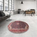 Round Traditional Brown Red Medallion Rug in a Office, tr116