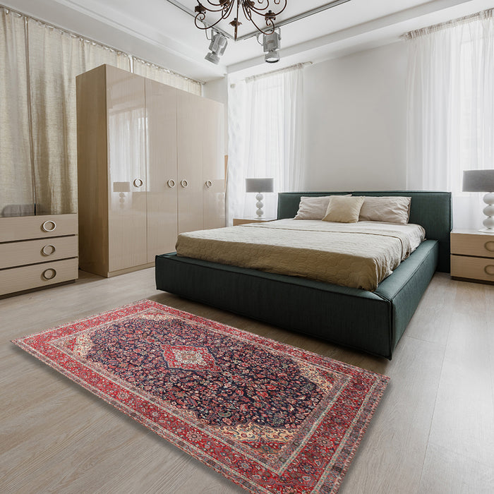 Traditional Brown Red Medallion Rug in a Bedroom, tr116
