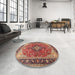 Round Traditional Light Copper Gold Medallion Rug in a Office, tr1170