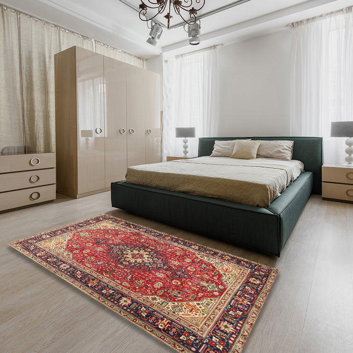 Machine Washable Traditional Light Copper Gold Rug in a Bedroom, wshtr1170