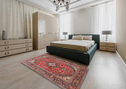 Traditional Camel Brown Medallion Rug in a Bedroom, tr1171