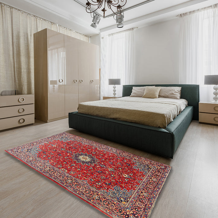 Traditional Pink Medallion Rug in a Bedroom, tr1174