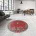 Round Machine Washable Traditional Rosy Pink Rug in a Office, wshtr1174