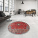 Round Traditional Pink Medallion Rug in a Office, tr1174