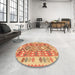 Round Machine Washable Traditional Orange Red Rug in a Office, wshtr1175