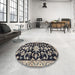 Round Traditional Gunmetal Green Persian Rug in a Office, tr1181