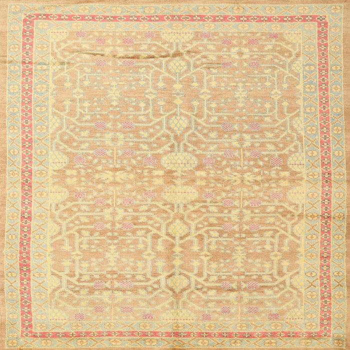 Round Machine Washable Traditional Mustard Yellow Rug, wshtr1182