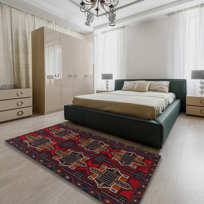 Machine Washable Traditional Dark Brown Rug in a Bedroom, wshtr1185