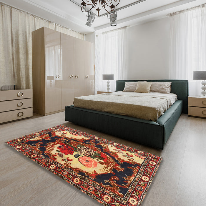 Traditional Saffron Red Persian Rug in a Bedroom, tr1186