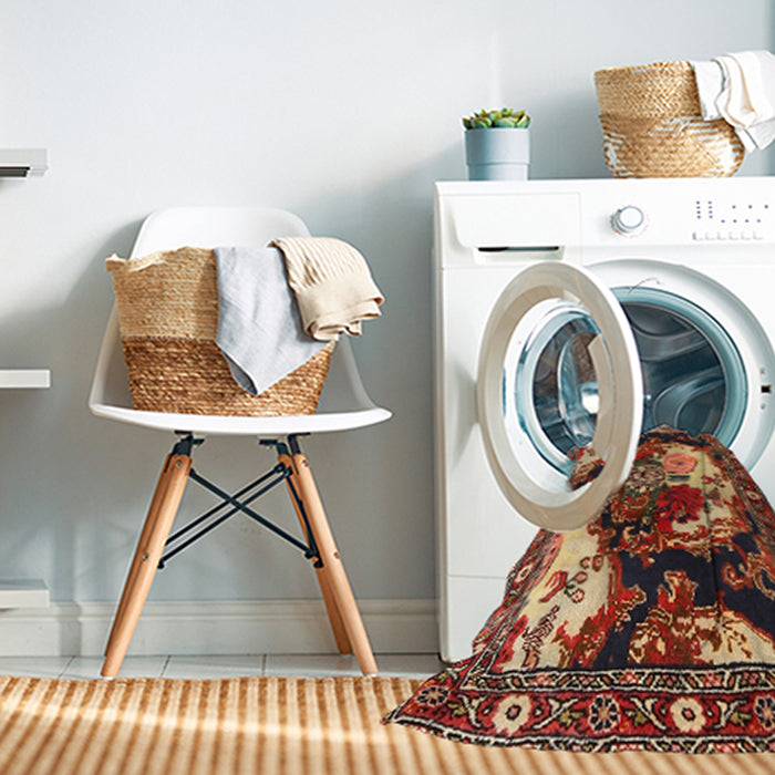 Machine Washable Traditional Saffron Red Rug in a Washing Machine, wshtr1186