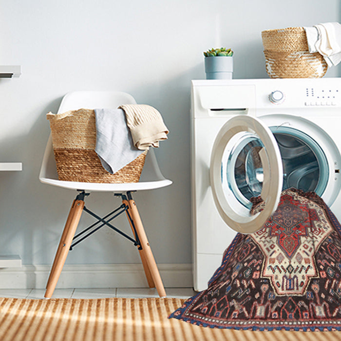 Machine Washable Traditional Rosy Pink Rug in a Washing Machine, wshtr1187