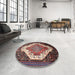 Round Machine Washable Traditional Rosy Pink Rug in a Office, wshtr1187