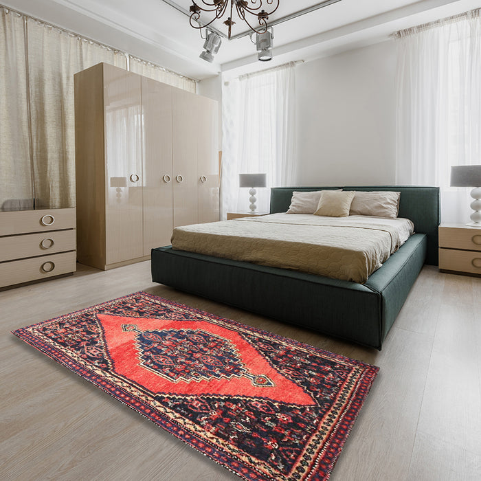 Traditional Orange Salmon Pink Medallion Rug in a Bedroom, tr1189