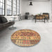 Round Machine Washable Traditional Sand Brown Rug in a Office, wshtr1190