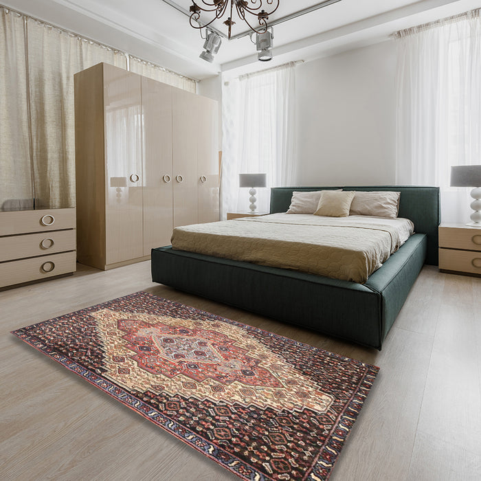Traditional Reddish Brown Medallion Rug in a Bedroom, tr1191