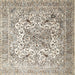 Square Traditional Army Brown Medallion Rug, tr1192