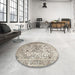 Round Traditional Army Brown Medallion Rug in a Office, tr1192