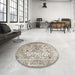 Round Machine Washable Traditional Army Brown Rug in a Office, wshtr1192