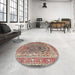 Round Traditional Light French Beige Brown Persian Rug in a Office, tr1195