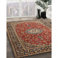 Traditional Saffron Red Medallion Rug, tr1196